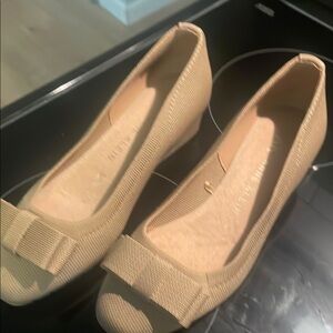Anne Klein Tan Flats with Bow Detail